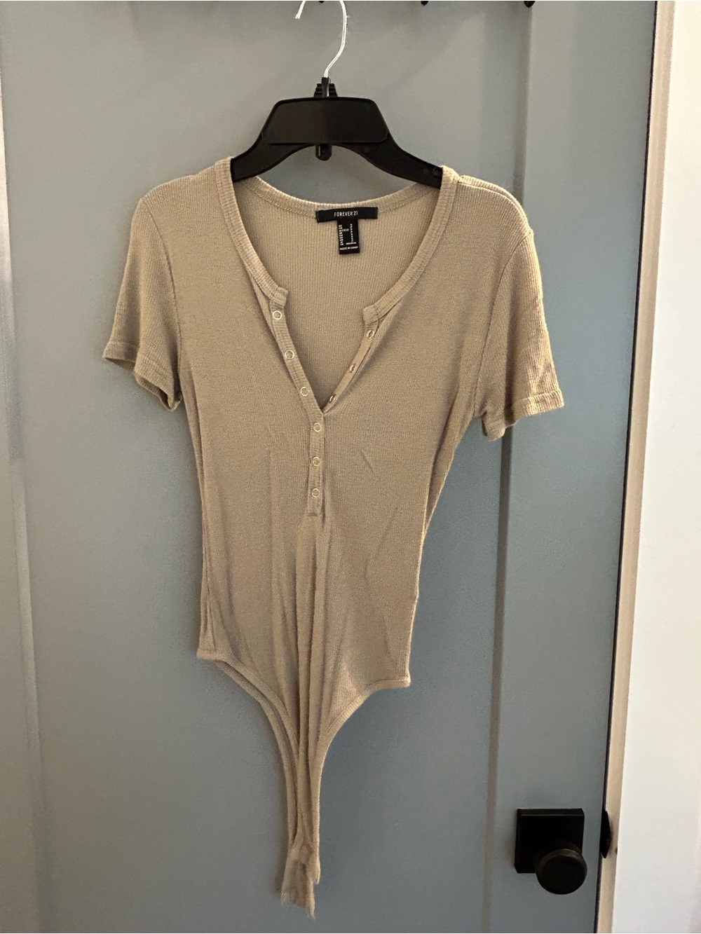 Forever 21 Tan Short-Sleeve Henley Bodysuit